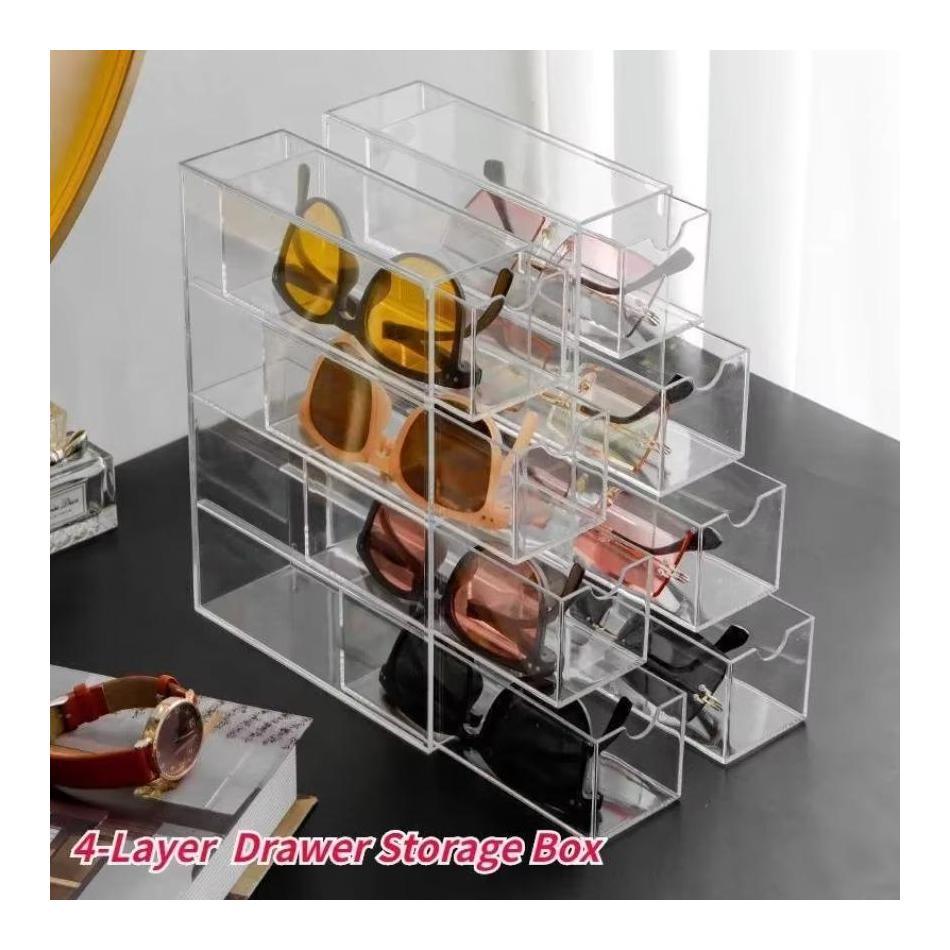 4-layer Plastic Stationery Rack Drawer Storage Box Transparent Dustproof Sunglasses Cosmetic Desktop
