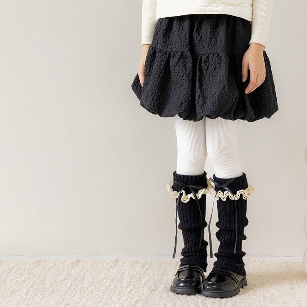 Bow Decor Leg Warmers Lace Trim Kids Leg Sleeves Casual Girls Sock Cuffs Girls Daily Wear