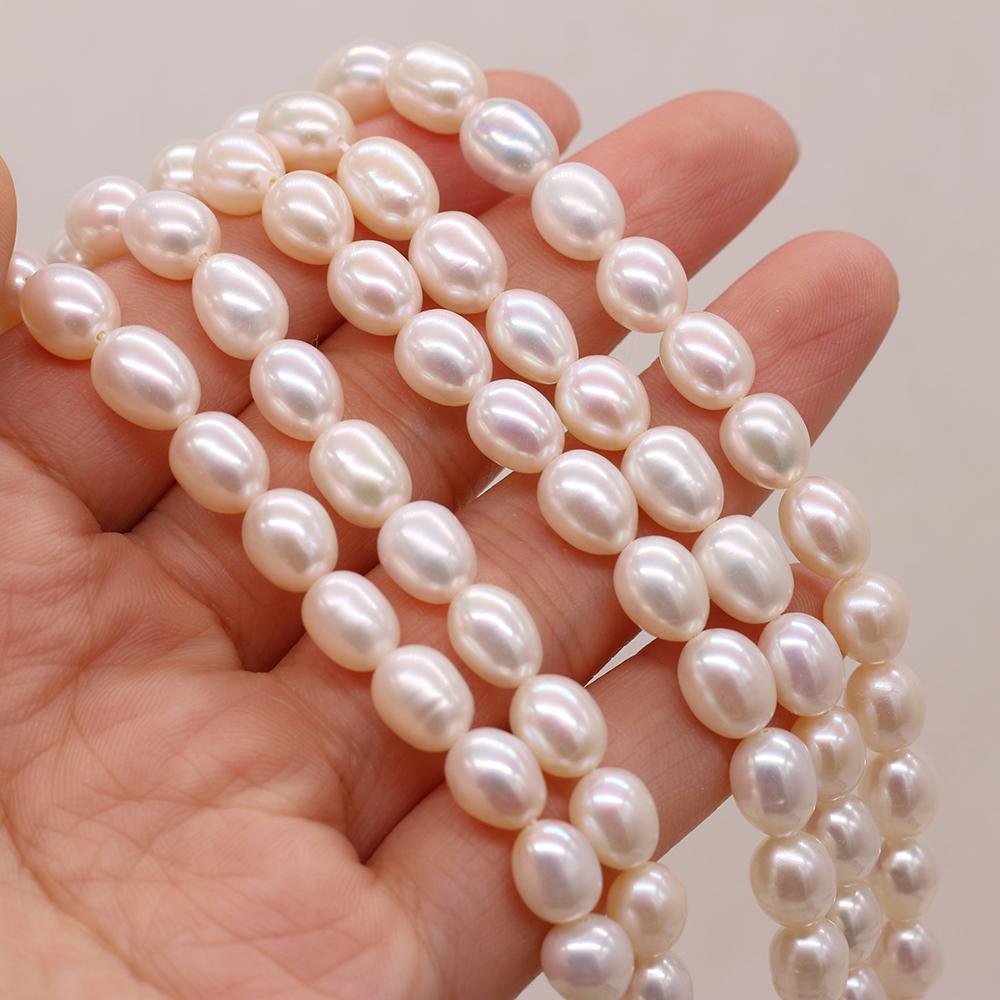 1String, White Rice Shape Pearl 7-8mm, Fashion Women Natural Freshwater Pearl Beads for Jewelry Making DIY Crafts, Luxury Bulk Gifts 36cm