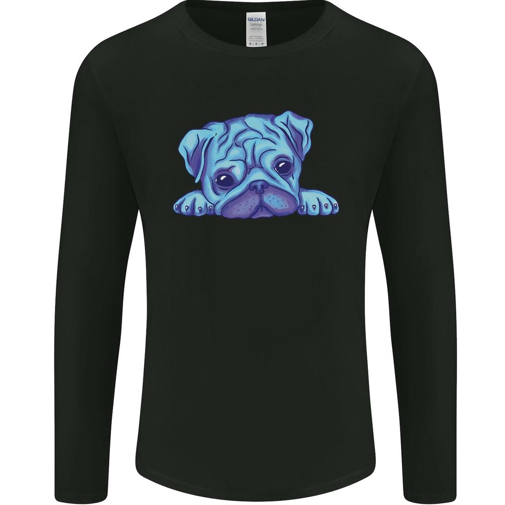 A Blue Watercolour Pug Unisex Long Sleeve T-Shirt