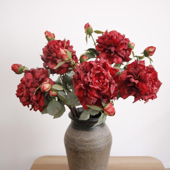 Artificial Flowers Bendable Stems Adjustable Luxury Peony Bouquet Realistic Silk Petals Home Decor for Living Room Dining Table Centerpiece