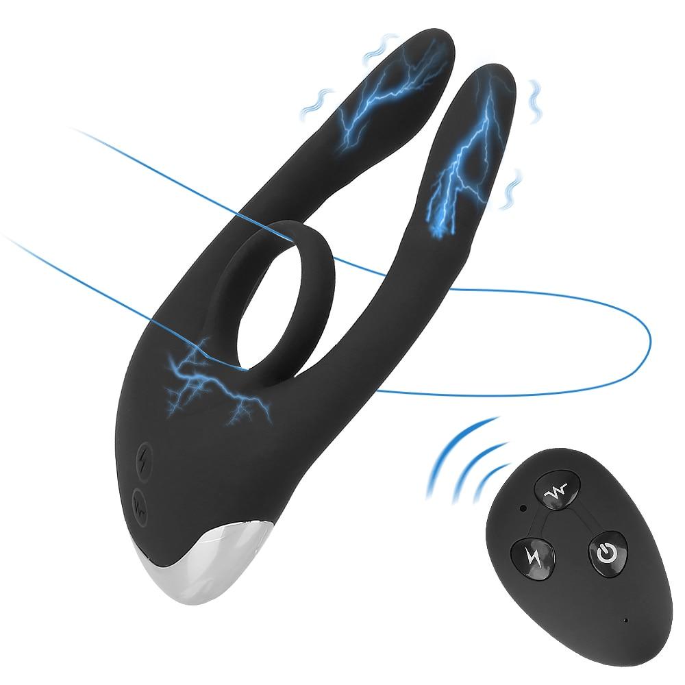 Electric Shock Penis Ring Vibrator Delay Ejaculation Dildo Anal Clitoris Stimulation Vibrating Cock Rings 10 Speed