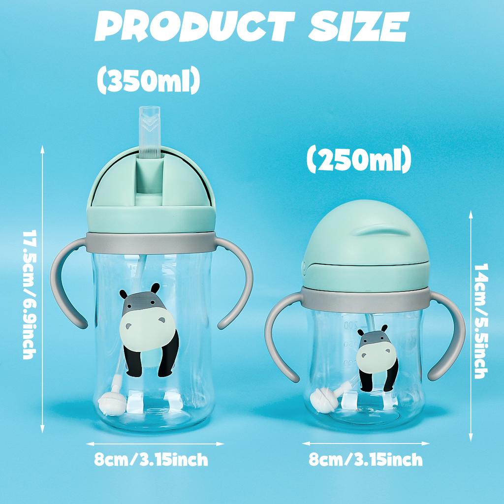 High-Quality Children Water Bottle 250ml/350ml Featuring Straw and Anti Leak Silicone Ball Wide Mouth Baby/Toddler Sippy Cup