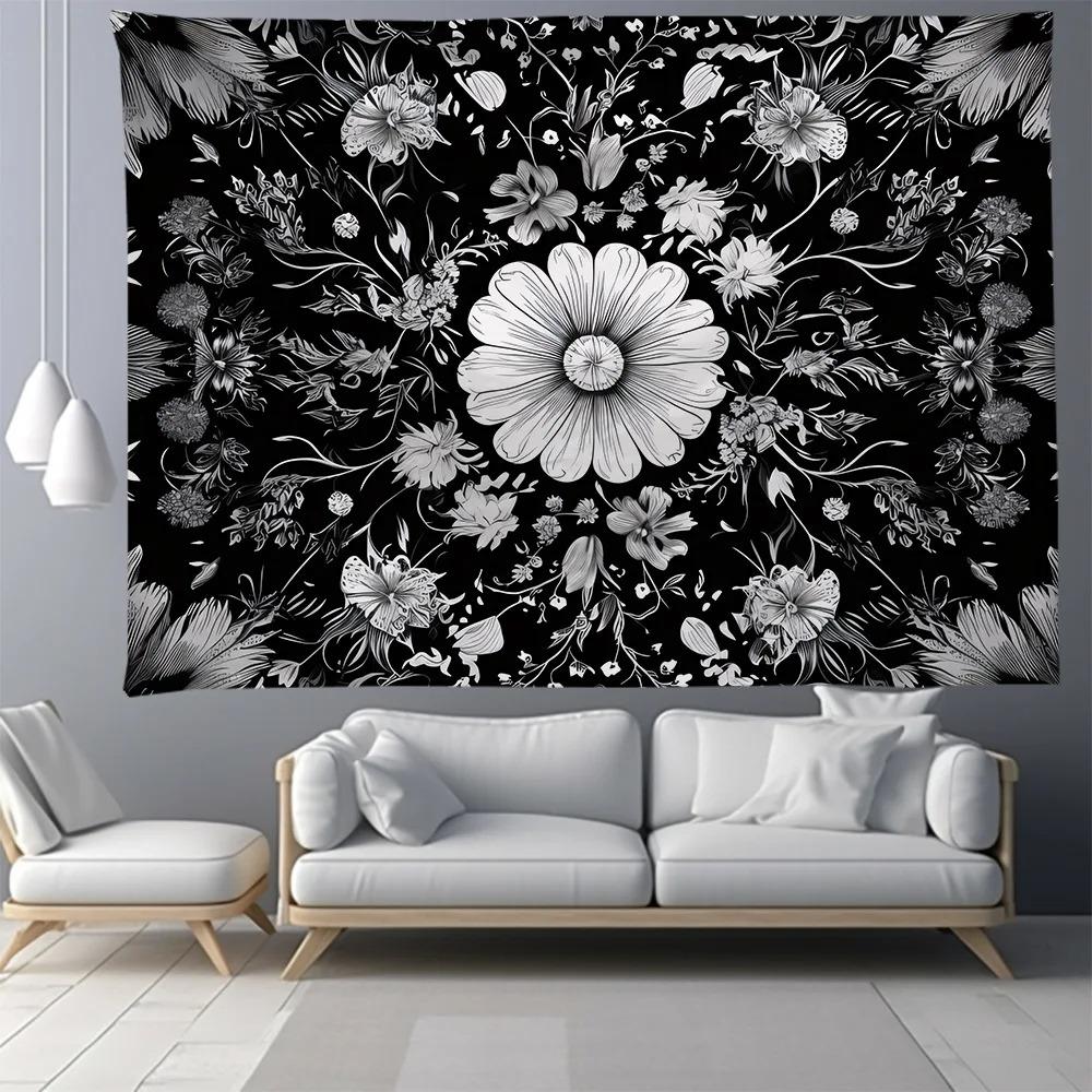 Black and White Tree Floral Pattern Bedroom Living Room Tapestry Home Wall Decoration Tapestry