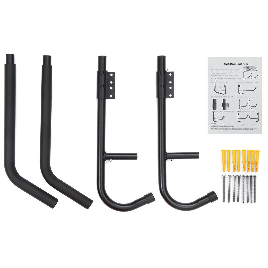 Sammenleggbare Kraftige Innendørs Kajakk Oppbevaringskroker Henger 90° Svingbar Veggmontert Verktøy Hengende Vugge Stativ for Kano Kajakk Surfebrett 2 stk