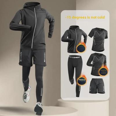 Tuta da corsa invernale da uomo: Velluto Caldo, Abbigliamento Sportivo ad Asciugatura Rapida per Jogging Mattutino, Calcio, Fitness e Allenamento.
