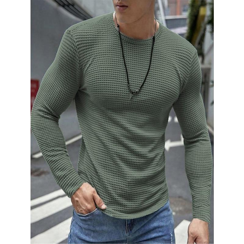 

Spring Autumn Round Neck Long Sleeve T-shirt Men Casual Fashion All-match Bottomed Top Male Pullover Tee 3XL армія зелений колір