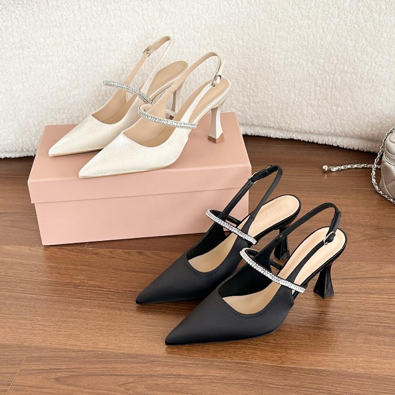 Back Strap Rhinestone Pointed High Heels New Single Shoes Rear Empty Sandals Women