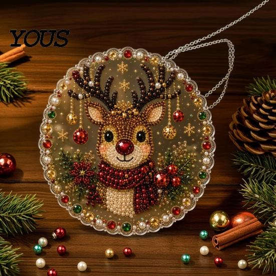 Diamond Painting Christmas Ornament Kit Faux Pearl Hanging Kit, DIY 3D Beads Handmade Festive Home Decor Art Craft, Acrylic Gem Board for Window,
