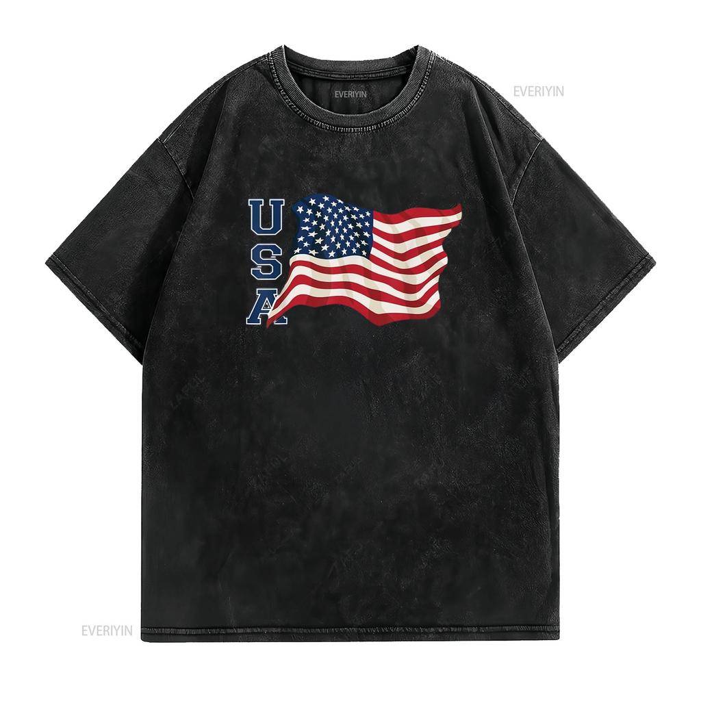 Mens Usa Patriotic Waving American Flag Design T Shirt White 4X Large vintage Washed Slightly fashion Breathable Comfortable