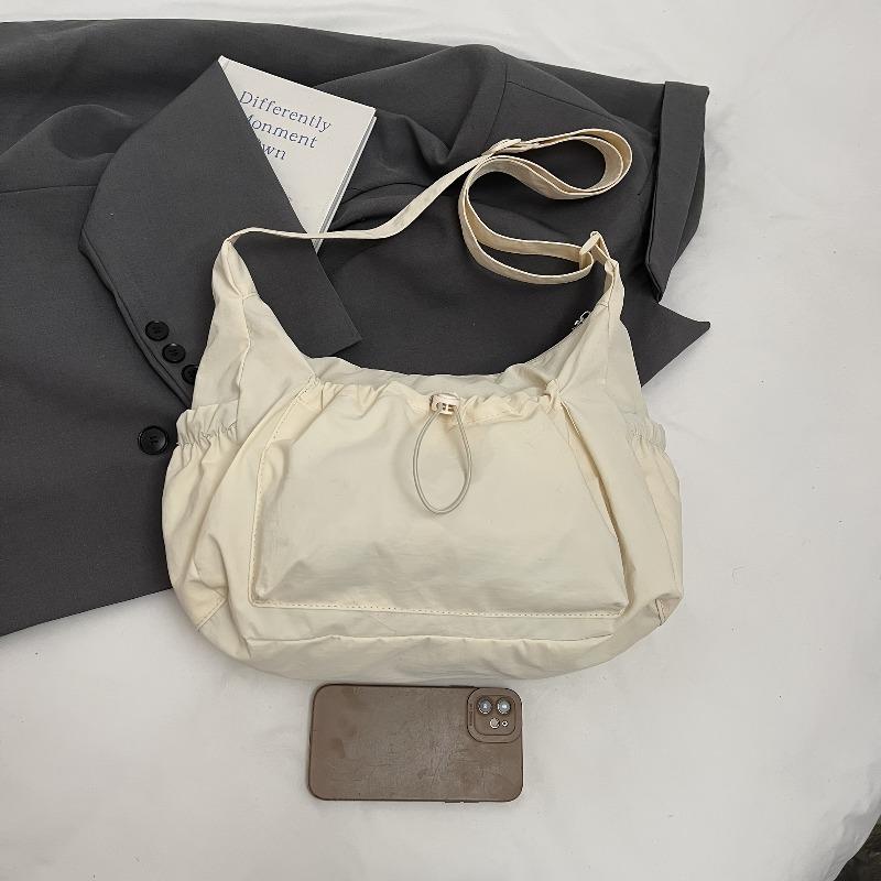 Elegant Women's Crossbody Bag with Adjustable Drawstring and Pleated Design, Fashi Versatile Casual Solid Color Canvas Bags