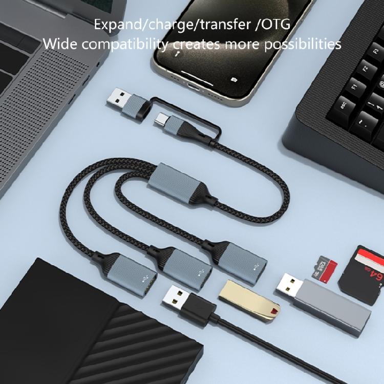 USB Type C to USB Adapter Type C Male to 3 USB 2.0 Female Adapter Extension Connector Type C OTG Cable for Laptop Tablet