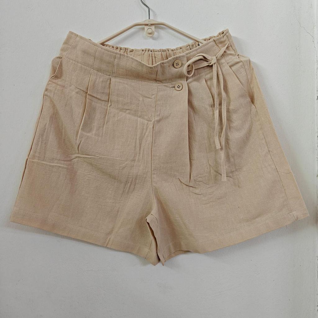 Plus Size Retro Solid Color Cotton Wide Leg Capris - Casual Linen Shorts for Women
