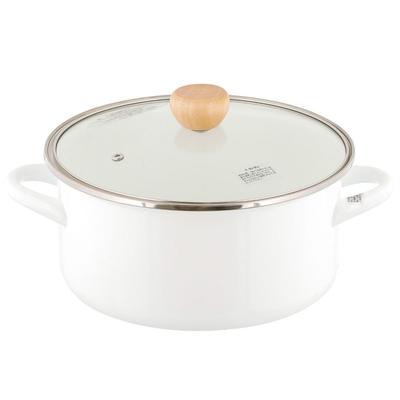 Bestco Enamel Casserole with Glass Induction and Gas Bran Pot, 22cm, Lid, Compatible, White, NQ-0254,