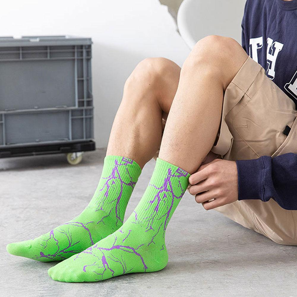 Harajuku Hip-Hop Street Sports Skate Socks Tie Dye Lightning Designer Happy White Socks Women