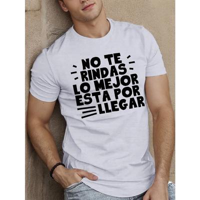 Men'S T-Shirt - "No Te Rindas Lo Mejor Esta Por El Llegar" Design,Casual Crew Neck, Short Sleeve,Lightweight Summer Top,Geometric Pattern,Regular Fit