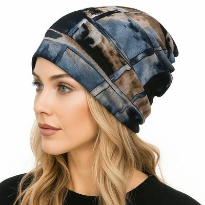 Contrasting Colors Pullover Hat Plaid Print Multifunctional Turban Hats Scarf Pullover Hat Casual Hedging Cap Autumn and Winter
