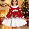 Kids Long Sleeve Christmas Dress, Merry Christmas Print Faux Fur Collar Bow Decor Princess Dresses for Girl Holiday Party Wear