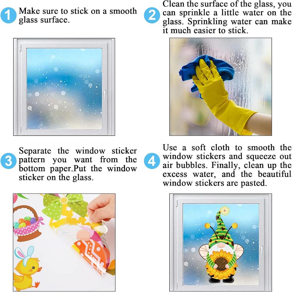 Whaline 18 Sheet Spring St. Patrick's Day Easter Window Clings Stickers Cute Gnome Window Decals Sunflower Bee Shamrock Easter Bunny Eggs Windows