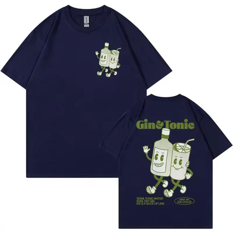 Cotton Cartoon Beverage Bottle Pattern Fun And Fashionable Oversize Hip-hop Street Style 2024 Summer Unisex Short Sleeved Tees