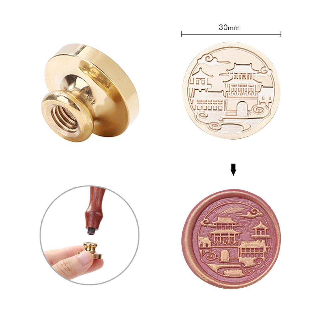 Retro Wax Seal Stamp Grass Chinese Ancient Architecture Series Sealing Wax Stamp Head for Invitation Seal Stamp DIY Craft