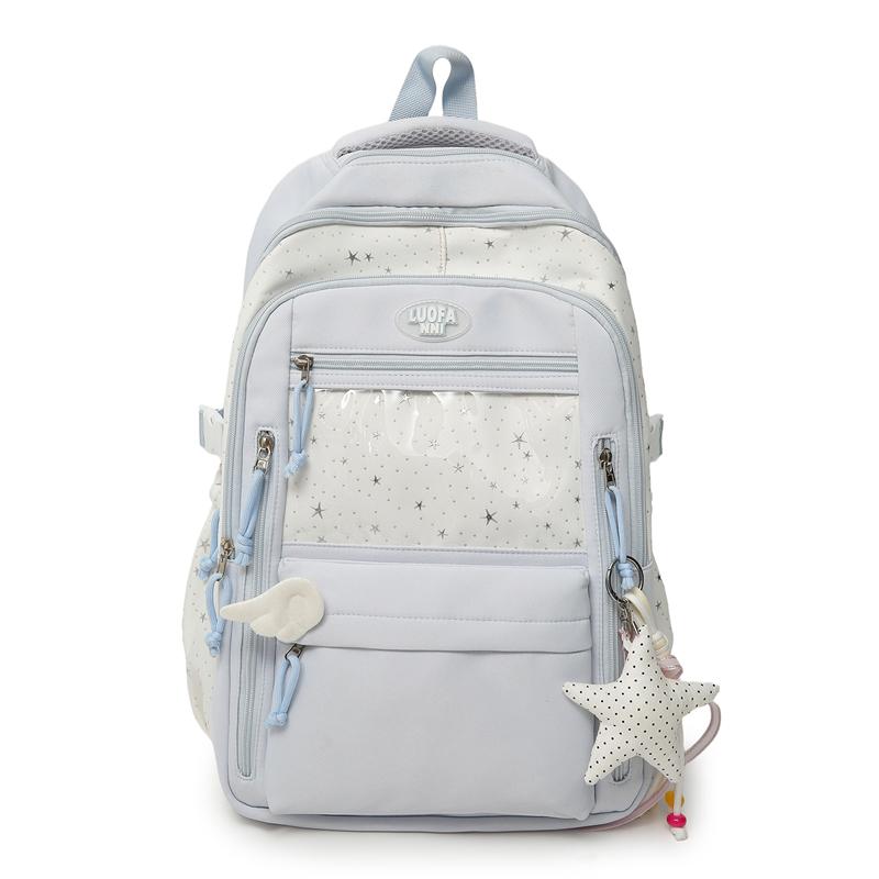 Women s Color Block Backpack Large Capacity Junior Senior High School Schoolbag синий