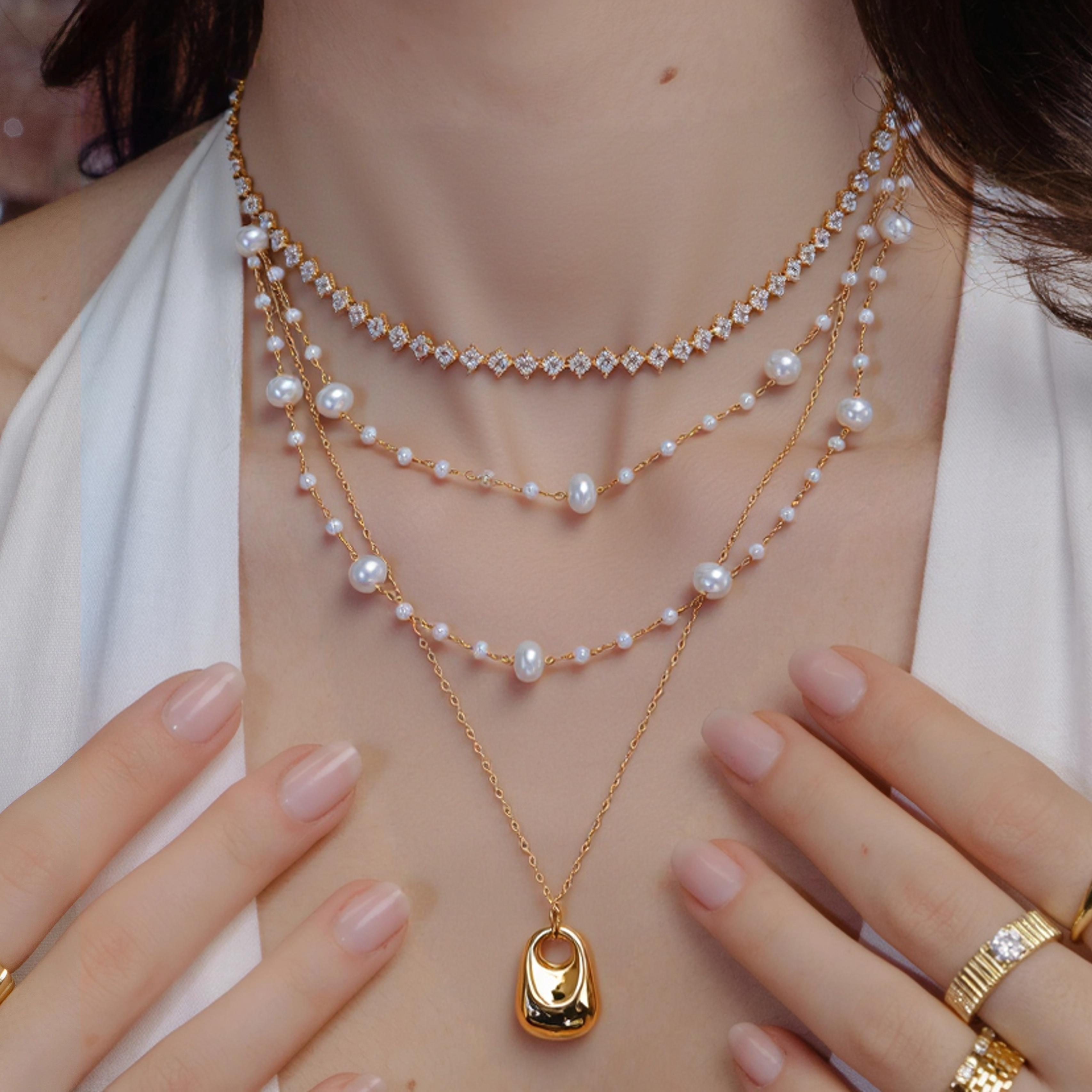 Gorgeous Sparkling Rhinestone Choker Chain Versatile Imitation Pearl Necklace Geometric Element Pendant Multi Layer Necklace Set N-1791
