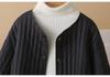 2025 Autumn/Winter Plus Size Striped Lightweight Cotton Jacket - Slimming Waist, Round Neck, Versatile Style for Women