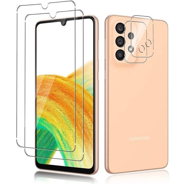 2 Pack Verre Trempé + 2 Pack Caméra Arrière Protecteur Pour Samsung Galaxy A33 5G, Anti Rayures sans Bulles d'air - Dureté 9H Glass