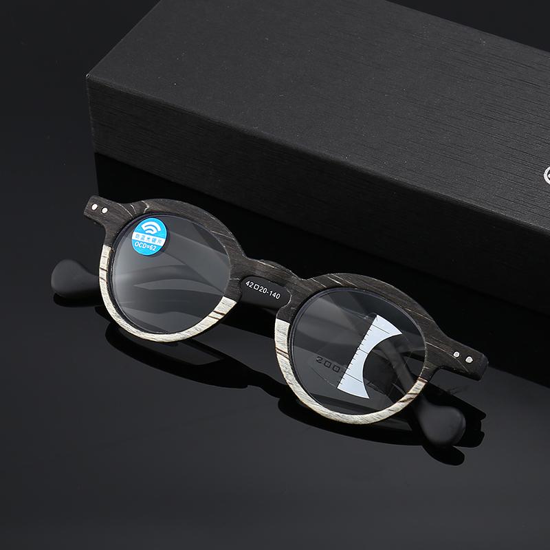 Wood Grain Progressive Multifocal Reading Glasses Men Women Anti Blue Light Glasses Retro Vintage Presbyopic Round Glasses 2024