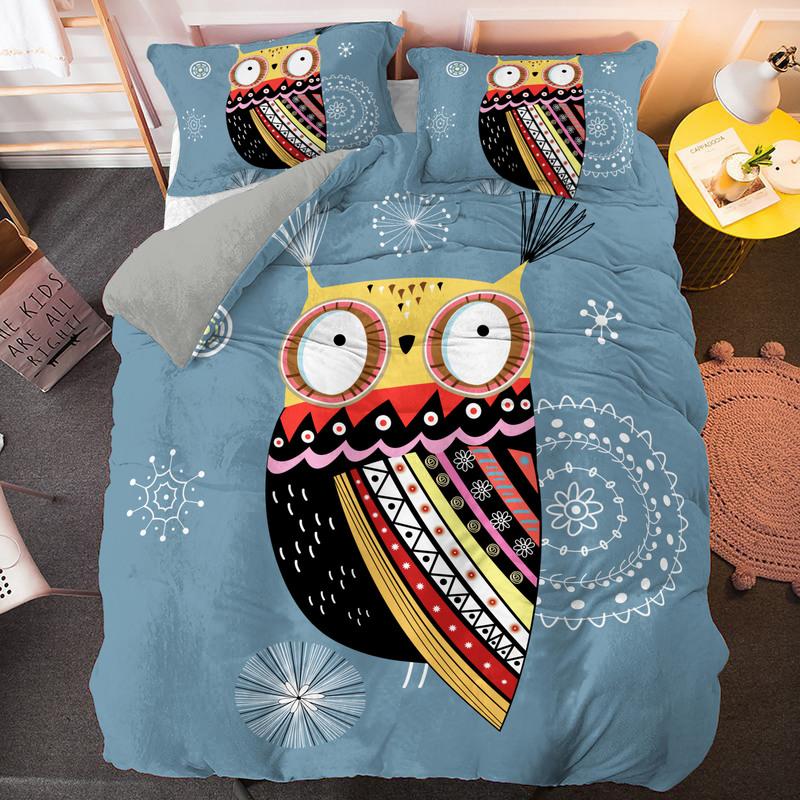 Kawaii Cartoon Owl Duvet Cover Set Full Queen King Size Owl Bedding Set For Girls Boys Brown Owl Cartoon Animal Comforter Cover