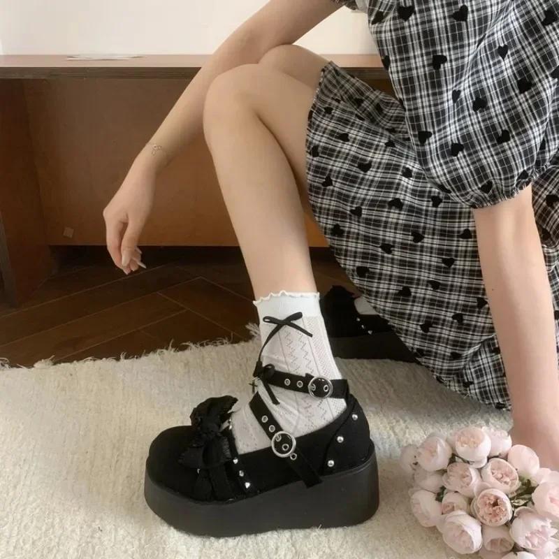 Kulatá špička Silná podrážka JK Lolita Mary Jane Roztomilé dámské boty s mašlí Sladké Jednoduché Pohodlné Všestranné Ležérní mokasíny