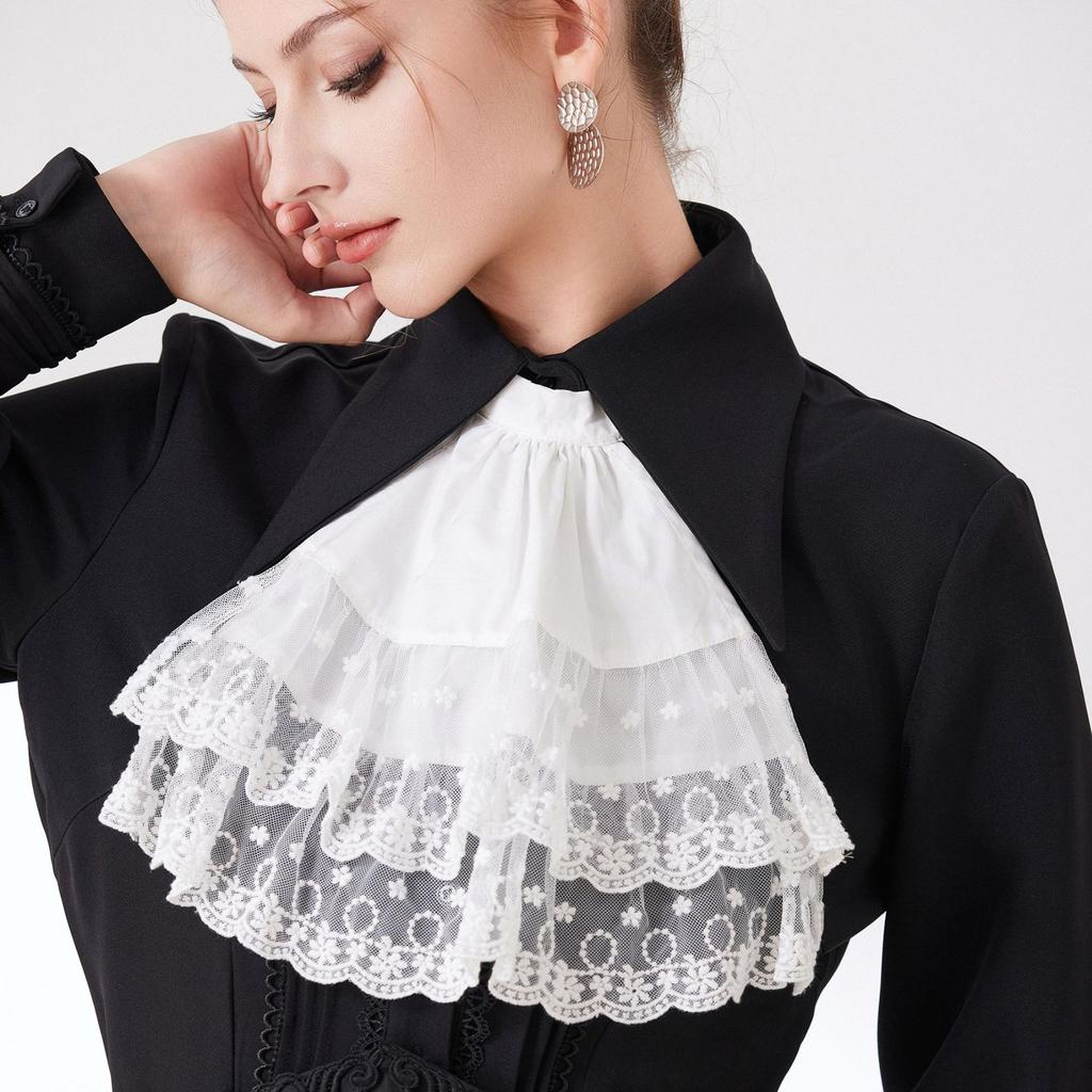 Womens Shirt Detachable Layered Lace False Collar Retro Neck Ties Decorative Neckline Adjustable Ruffled Design Fake Collar