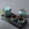 Zmiana pieca vintage wiosenna zieleń szorstka ceramika jeden czajnik 4 filiżanki pojemnik na herbatę prosty mały zestaw salon na świeżym powietrzu herbaciarnia