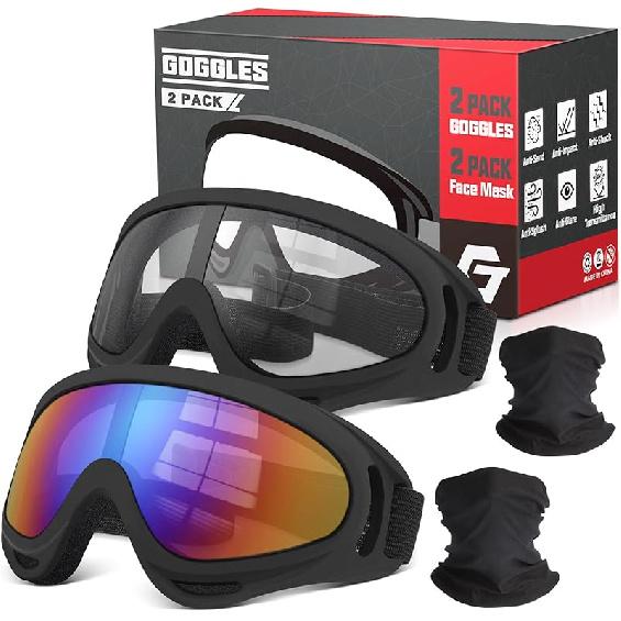 Dirt Bike Goggles, 2-Pack Motorcycle & ATV Goggles With Anti-Impact Lens & 2 Face Mask 2 Pack
