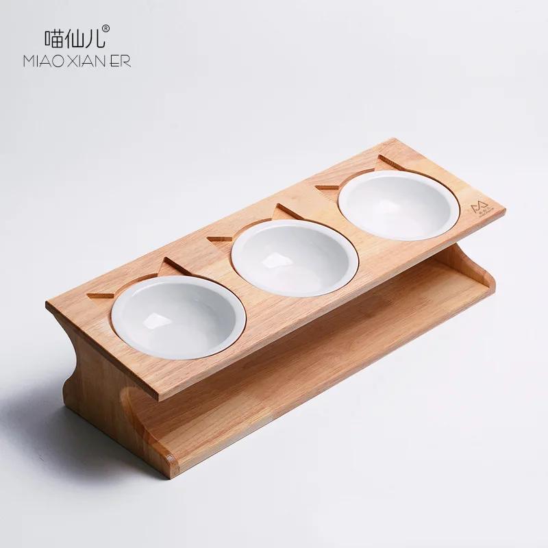 

Raised Cat Bowls Elevated Bamboo Food Bowls for Cat and Small Dog Anti-Leak Pet Food Water Bowl Feeder Puppy Cat Accessories