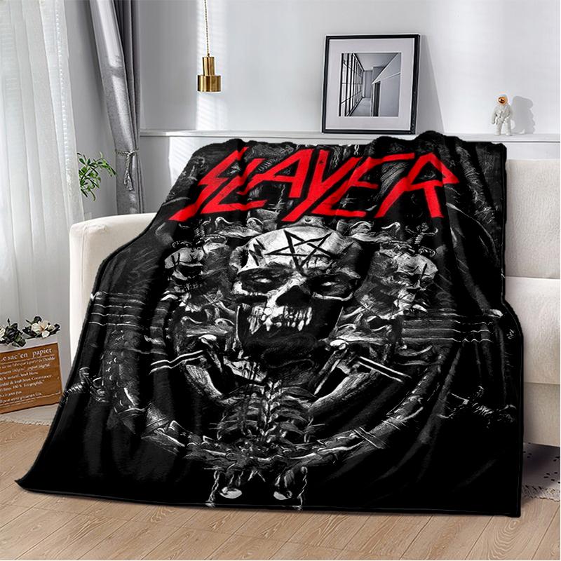 3D Retro Band Slayer Heavy Metal Rcck Sign Blanket,Soft Throw Blanket for Home Bedroom Bed Sofa Travel Cover Kid Gift