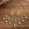 Metal Rhinestone Jewelry Set Bohemia Style Water Drop Pendant Necklace Earrings Set Tassel Gold Ethnic Style Necklace Set Bridal