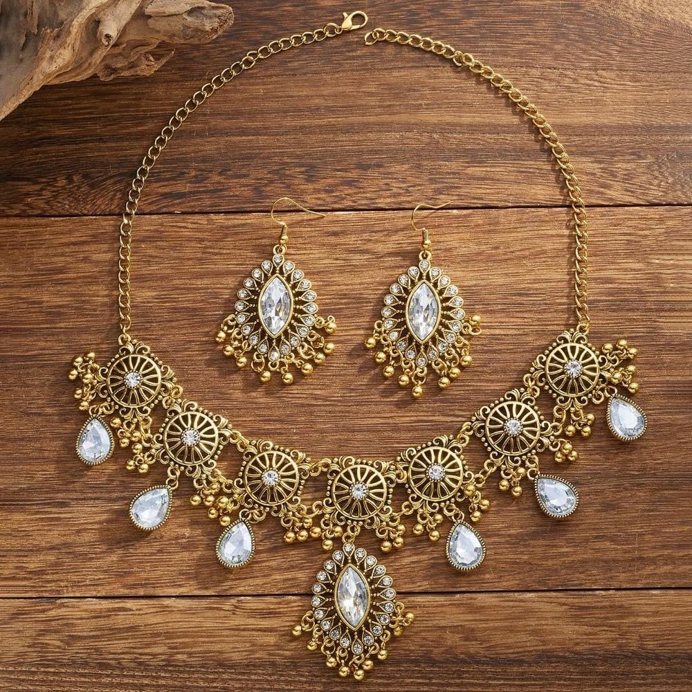 Bohemia Style Rhinestone Jewelry Set Metal Ethnic Style Necklace Set Wedding Party