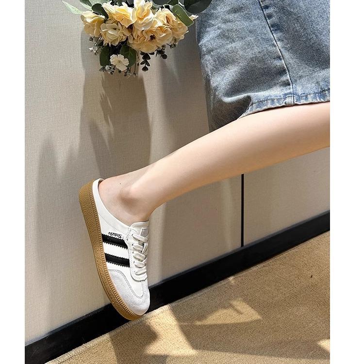 Foreign trade moral training shoes women's summer leather thick sole heightening casual Forrest Gump white shoes bag head half drag canvas shoes