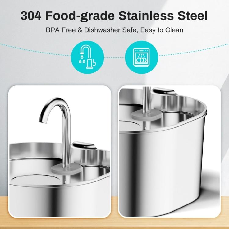 Removable Design Pet Waterer, Metal Bowl 2.2 L, Open Drink Area, USB Cable Power for Indoor Daily Water Supply, Daily Use Unit, Round Unit