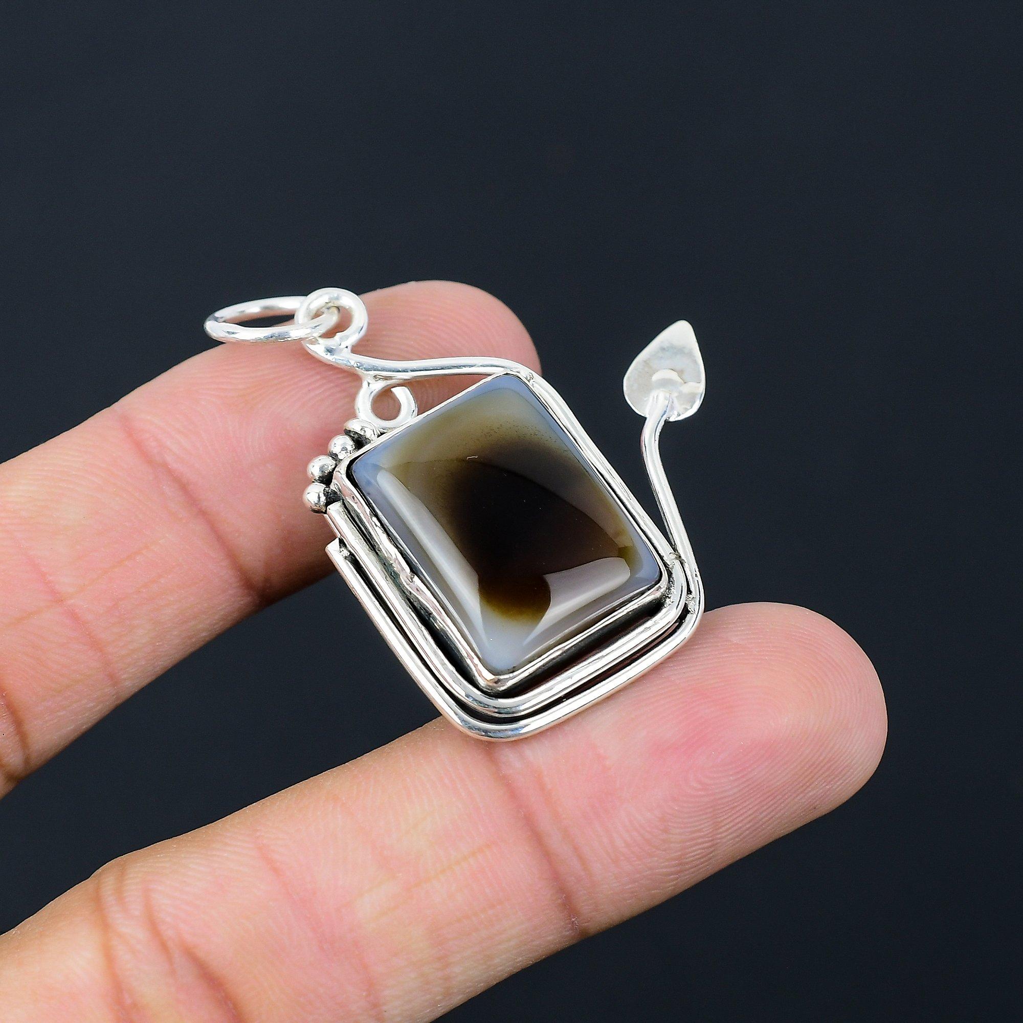Sisters Day Deal 925 Silver Rectangle Natural Montana Agate Engagement Pendant