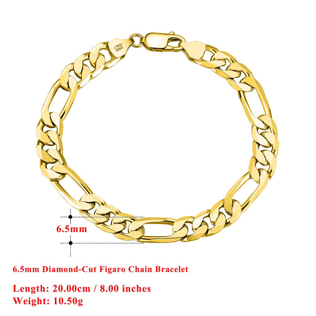 Effie Queen Italy Real 925 Silver Diamond-Cut Figaro Chain Necklace 5mm Wide 40-60cm Long Woman Man Neck Chain Jewelry Gift SC34