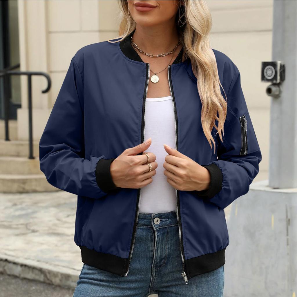 Women's Loose Comfortable Casual Fashionable Solid Color Long Sleeved Zipper Pocket Jacket