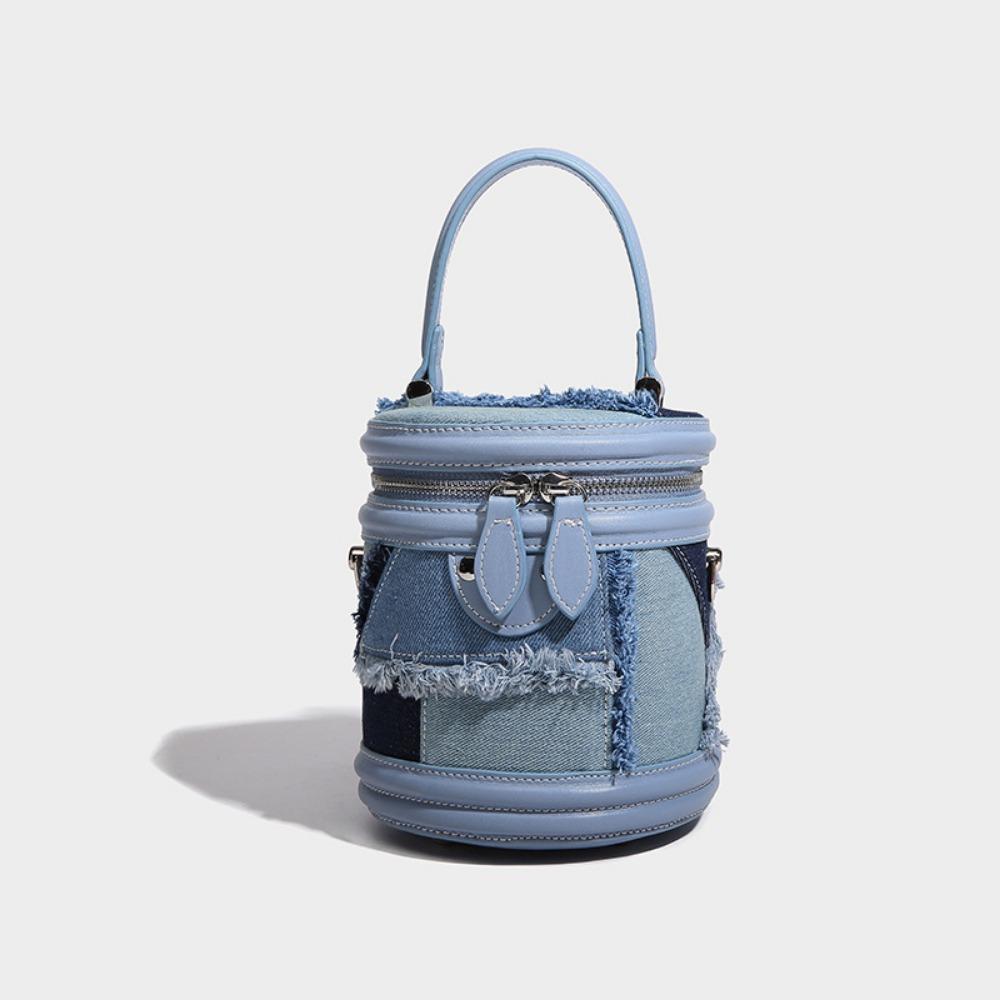 Niche Design Denim Splicing Foreign Gas Bucket Bag 2 Versatile Portable Messenger Small Bag