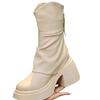 Small thick-soled heightening short tube thin boots women's autumn and winter new waterproof table thick heel splicing Martin boots