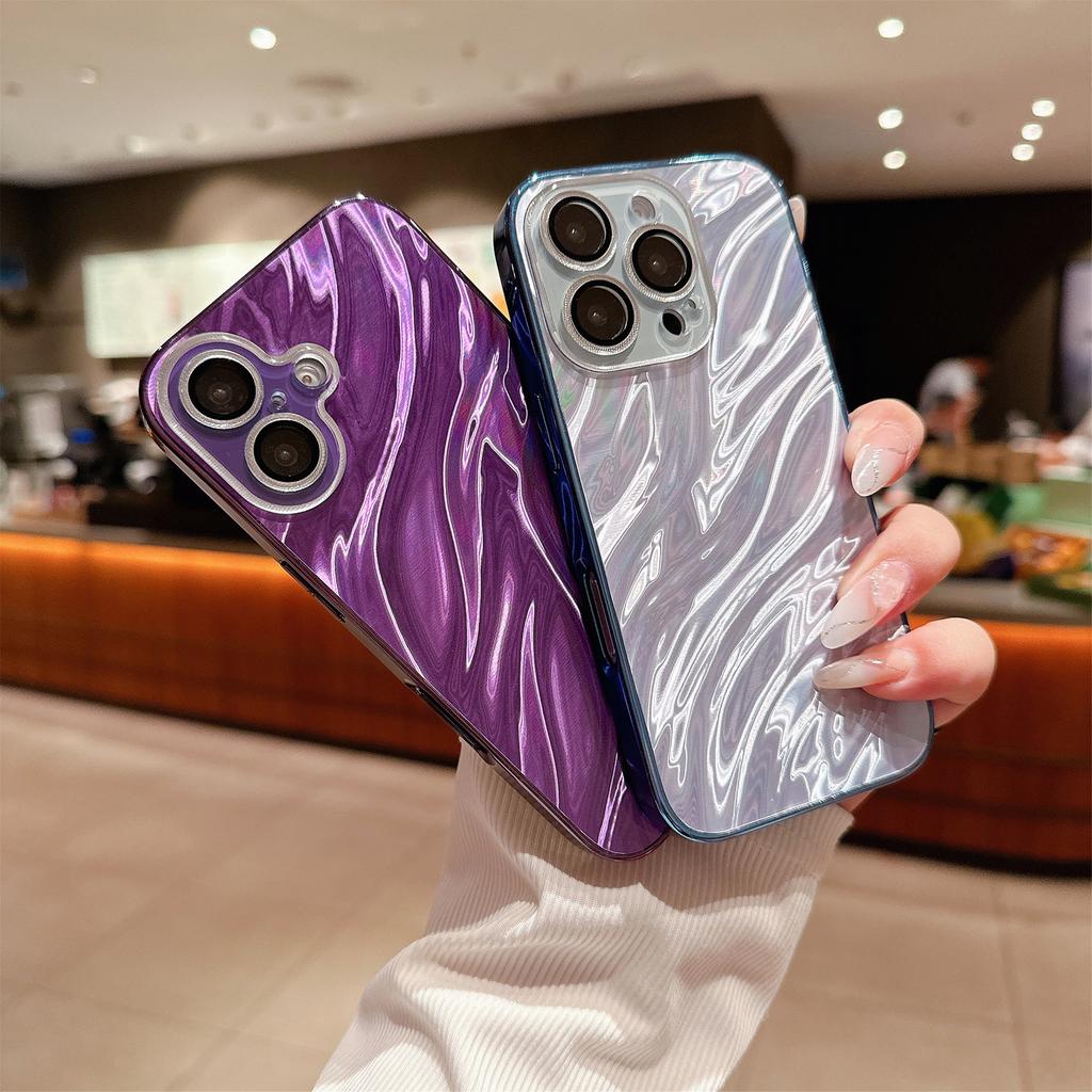 Applicable To Apple 16Promax Wave Pattern Aurora Protective Lens Phone Case, IPhone15 Electroplated Protective Case Ins