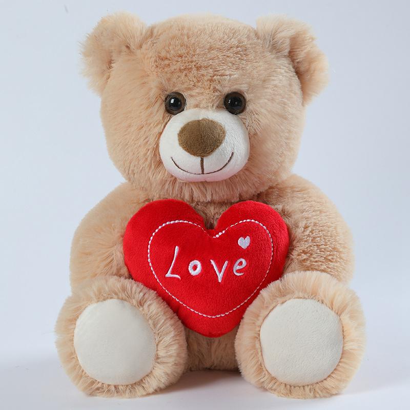 25cm Small Teddy Bear with Red Heart, I Love You Valentines Day Teddy Bear Stuffed Animal Dark Brown,Velvet Red Heart Valentines Day Bear Gift