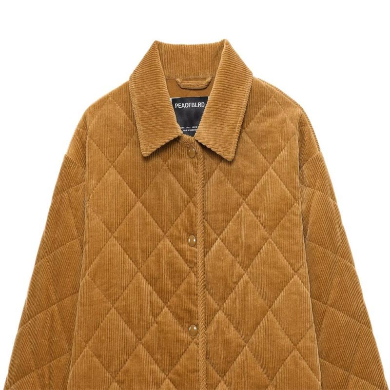 Womens Winter Corduroy Cotton Jacket Long Sleeve Loose Fit Casual Coat Youth