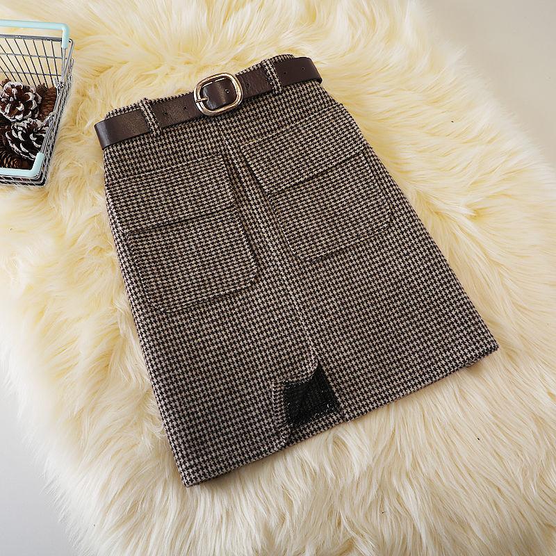 

Юбки с поясом из смеси шерсти в клетку, узкая юбка А-силуэта с завышенной талией и узором «гусиная лапка» S